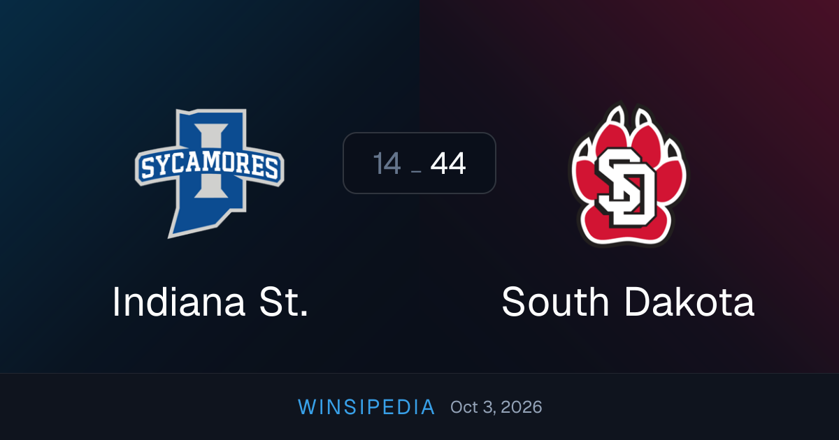 South Dakota vs Indiana St. — Oct 3, 2026 (44-14) College Football